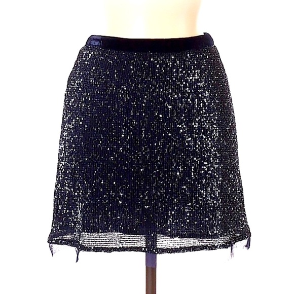 Free People Wild Child Blue Sequin Mini Skirt sz 2 - Picture 5 of 12